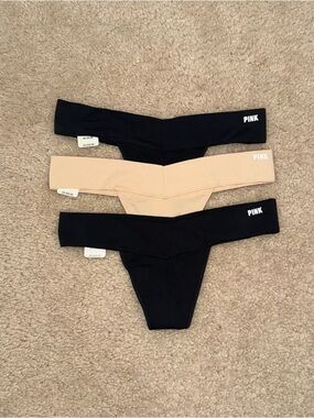 PINK Victoria's Secret Women’s Seamless Thong Set - Black & Nude Sz S